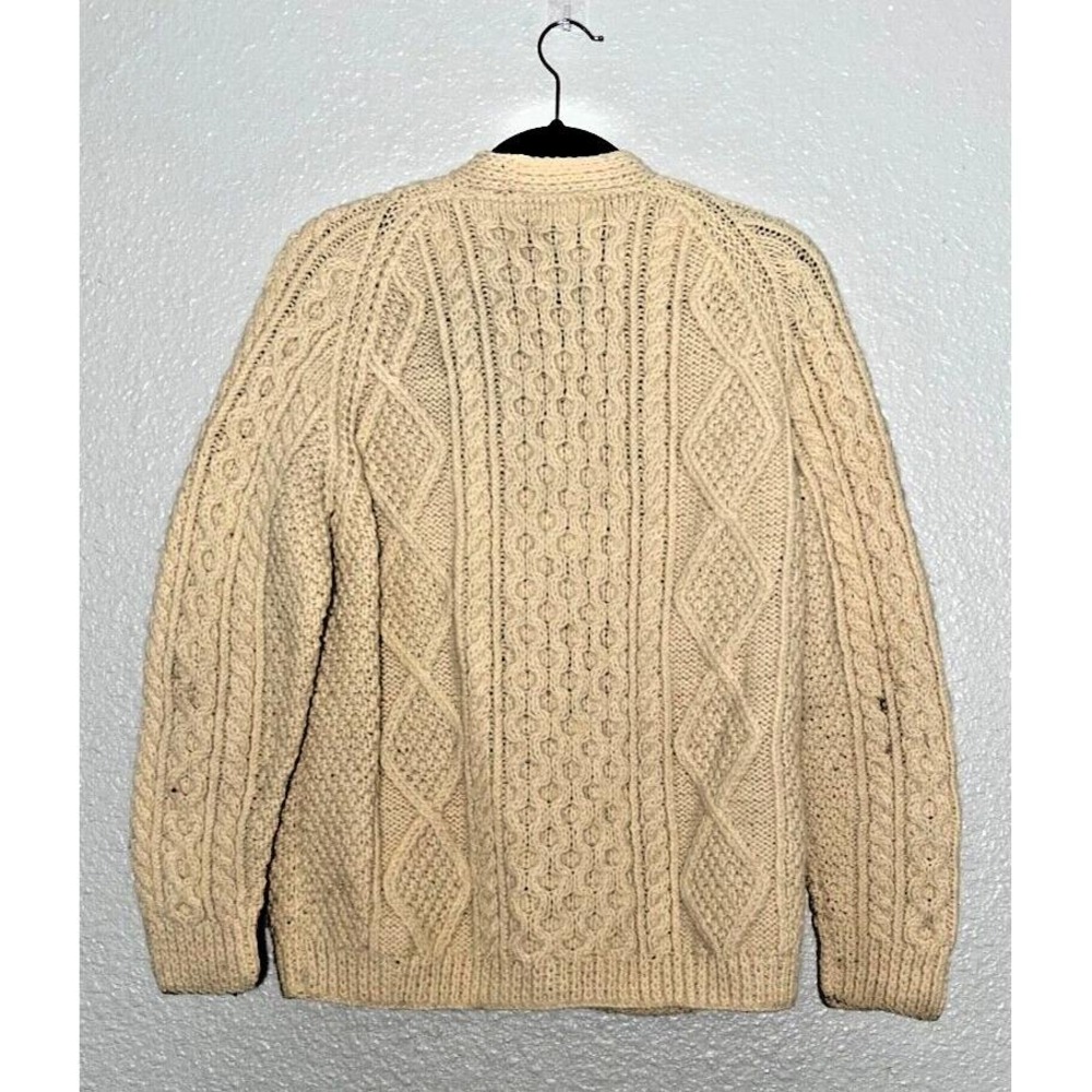 VTG Trumpeter Fisherman's Cardigan Sweater Cream Chunky Knit Ireland Stained 44" - Picture 2 of 4